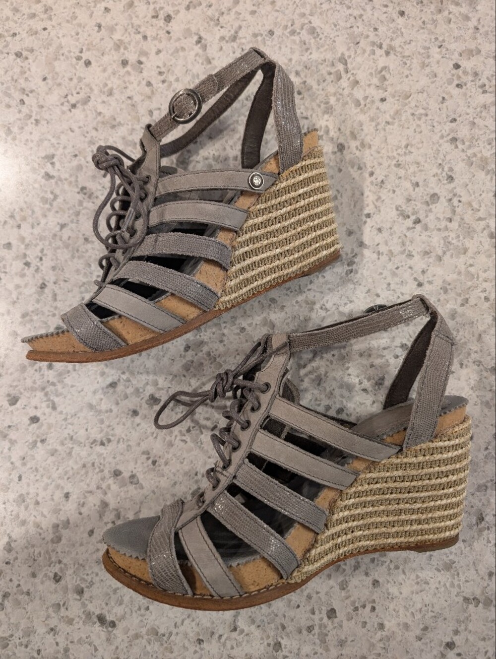Neosens 7 Leather Platform Wedge Heels Cork Strappy Grey Boho Rope Heel Spain